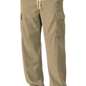 Desyra Fashion Men’s Ribbed Corduroy Cargo Pants – Relaxed Fit Drawstring Casual Trousers